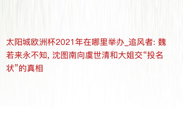 太阳城欧洲杯2021年在哪里举办_追风者: 魏若来永不知, 沈图南向虞世清和大姐交“投名状”的真相